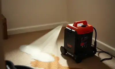 Professional deep steam cleaning equipment treating a stained carpet