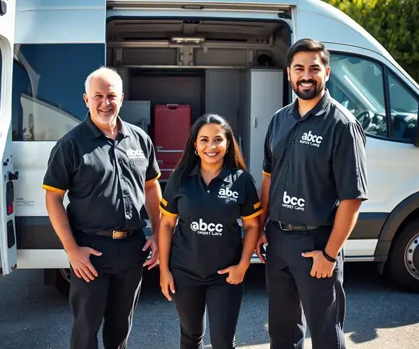 Abc Carpet Care team members in front of their service vehicle with equipment
