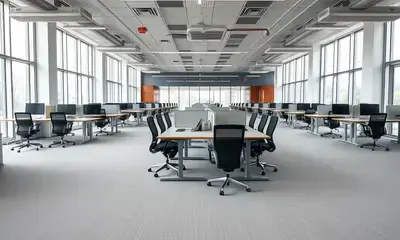 Commercial office space with freshly cleaned carpet in open plan layout