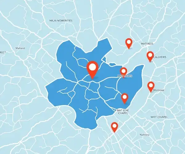 Map showing Abc Carpet Care service area in Indian Trail NC and surrounding communities